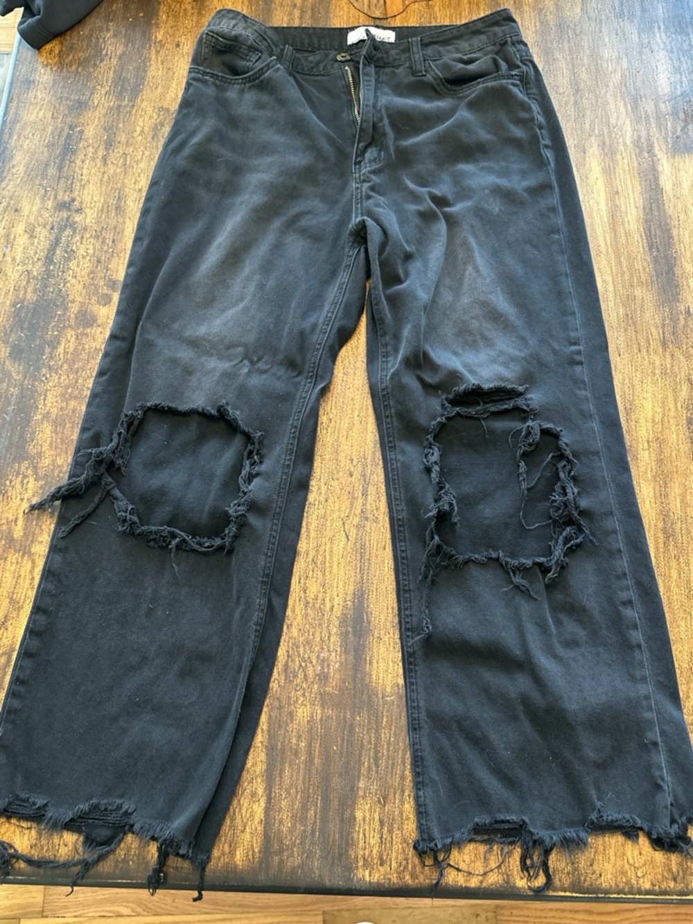 Vervet Black Distressed Wide-Leg Jeans